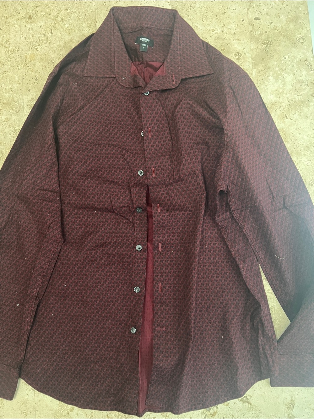 Express Women's Burgundy Patterned Button-Front Blazer Jacket